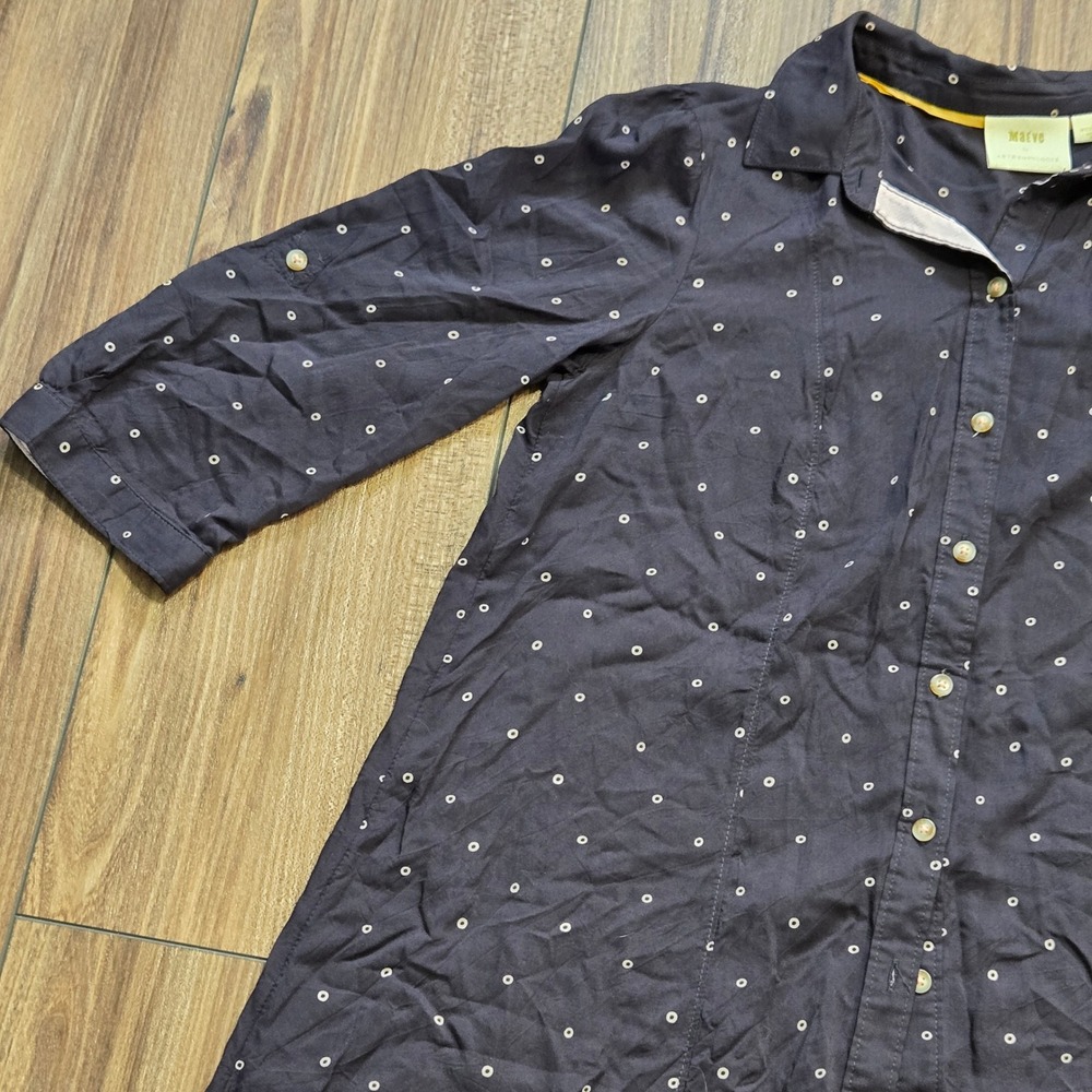 Maeve Anthropologie Navy Polka Dot Button Down Tunic Top Womens Medium Roll Tab - Picture 5 of 11